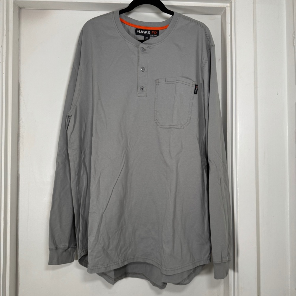 HAWX FR Work Gear Gray Flame Resistant FR Long Sleeve Henley Shirt 2XL